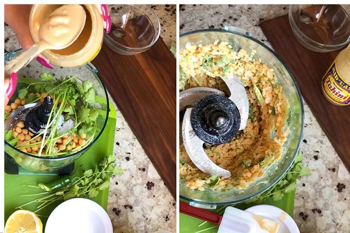 Cilantro jalapeno hummus process