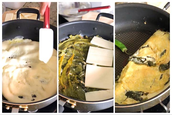 Pan-frying-chiles-relleno process on frying pan